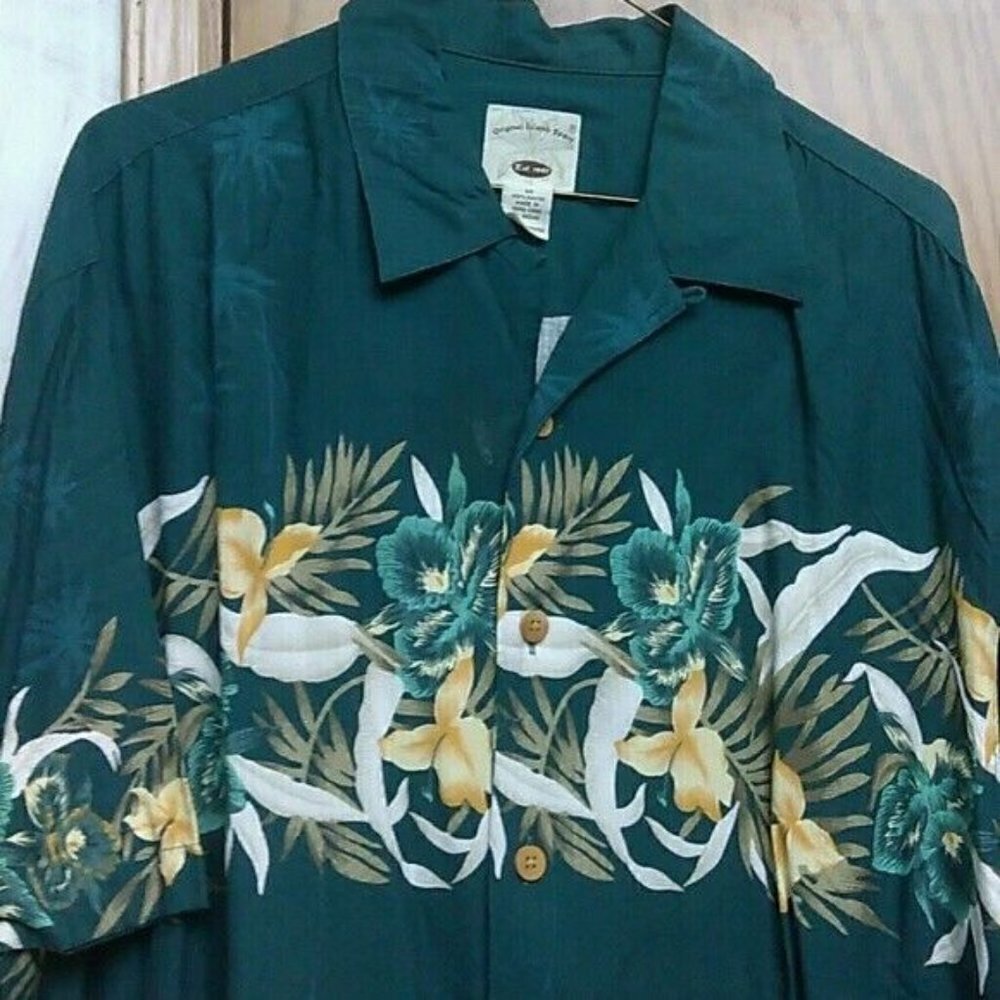 Original Island Sport Shirt Medium Green Hawaiian - Picture 2 of 6